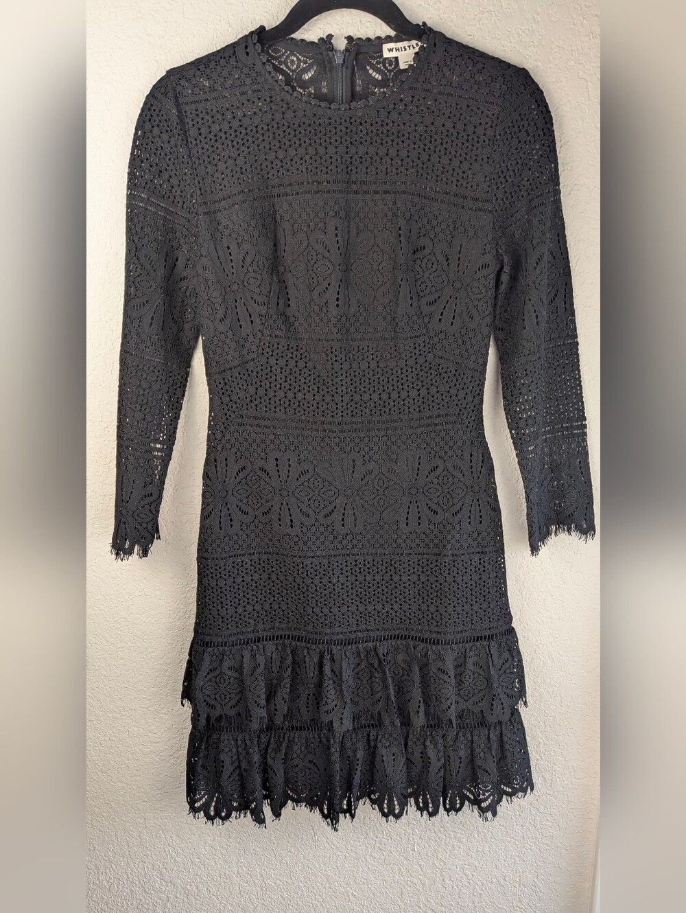 Whistles Marylou Dress Size 4 Black Knee Length Tiered Skirt Lace Like New Cond